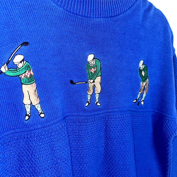 Vintage Winona Knits Mens Size Large Blue Embroidered Golfer Long Sleeve Sweater - Picture 2 of 7